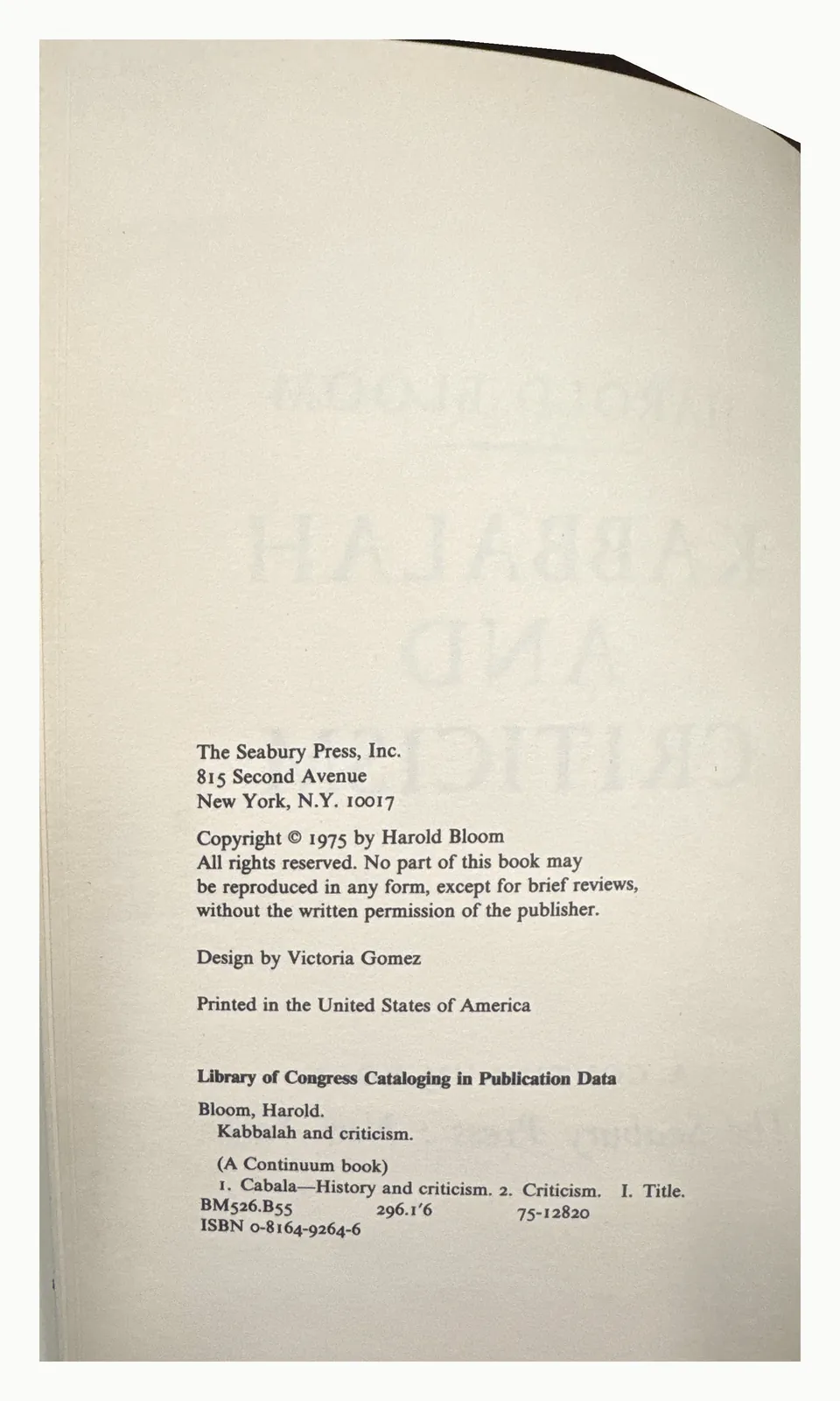 Copyright page, Seabury Press, 1975