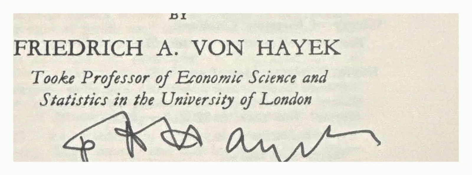 Close-up of the signature beneath Hayek's printed name