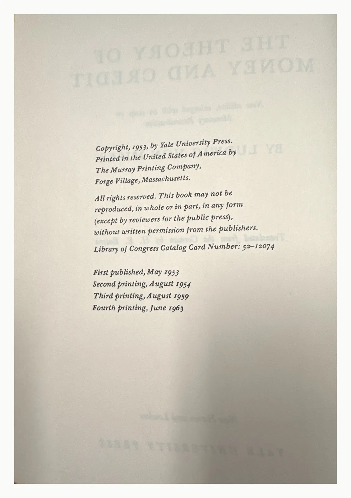Copyright page stating the fourth printing, June 1963