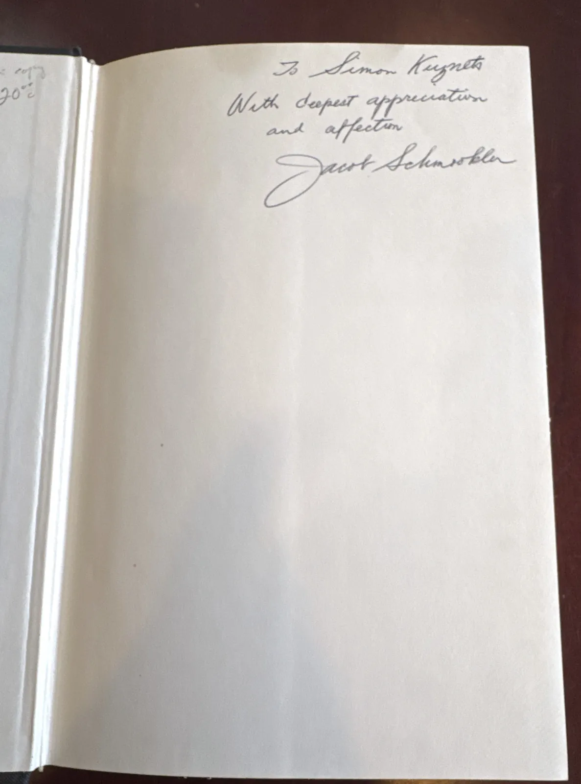 Inscription: To Simon Kuznets, with deepest appreciation and affection, Jacob Schmookler